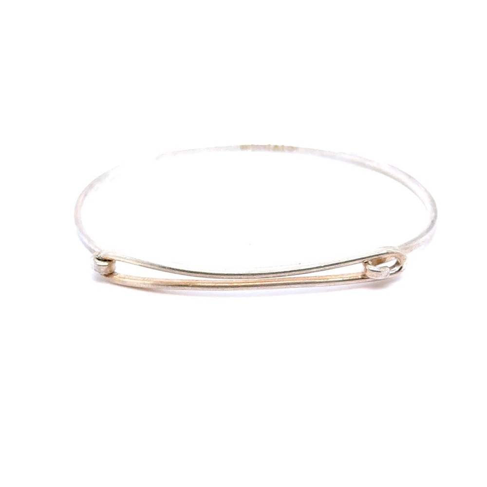 Silver 925 Minimalist Safety‎ Pin Bangle Bracelet